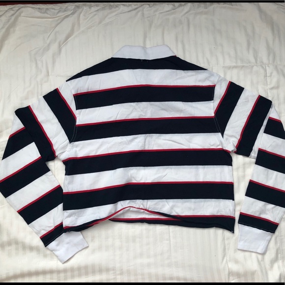 SOLD Garage White/Navy/Red Striped Polo Long Sleeve Top - Picture 2 of 3